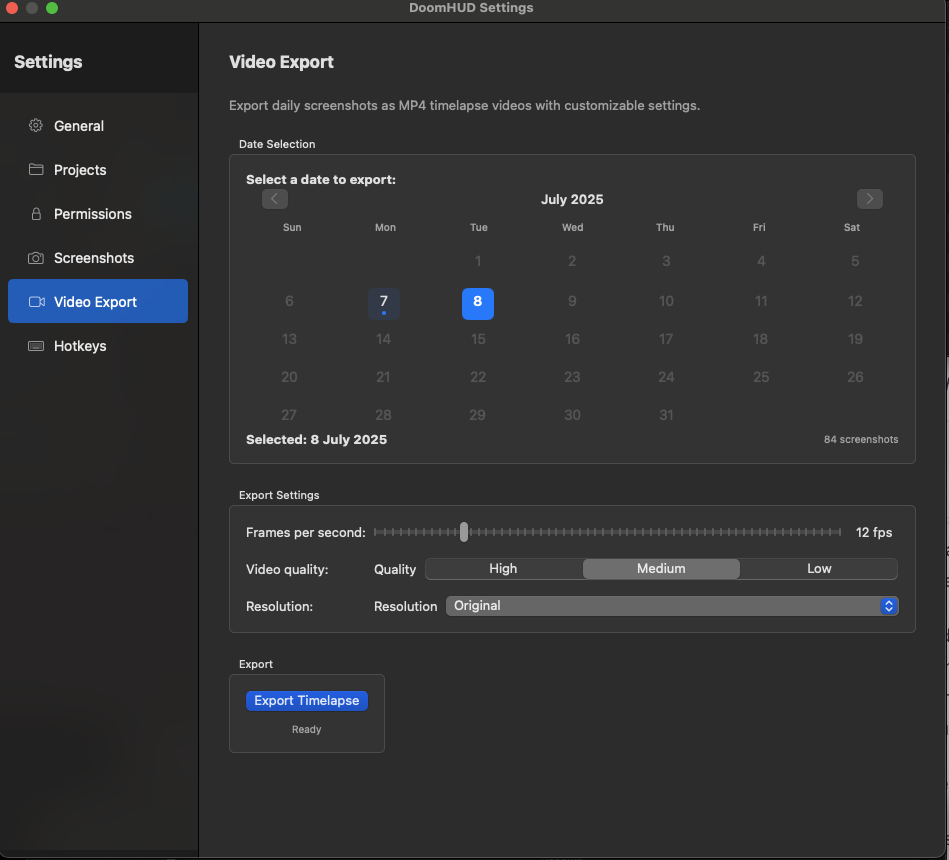 Video Export page