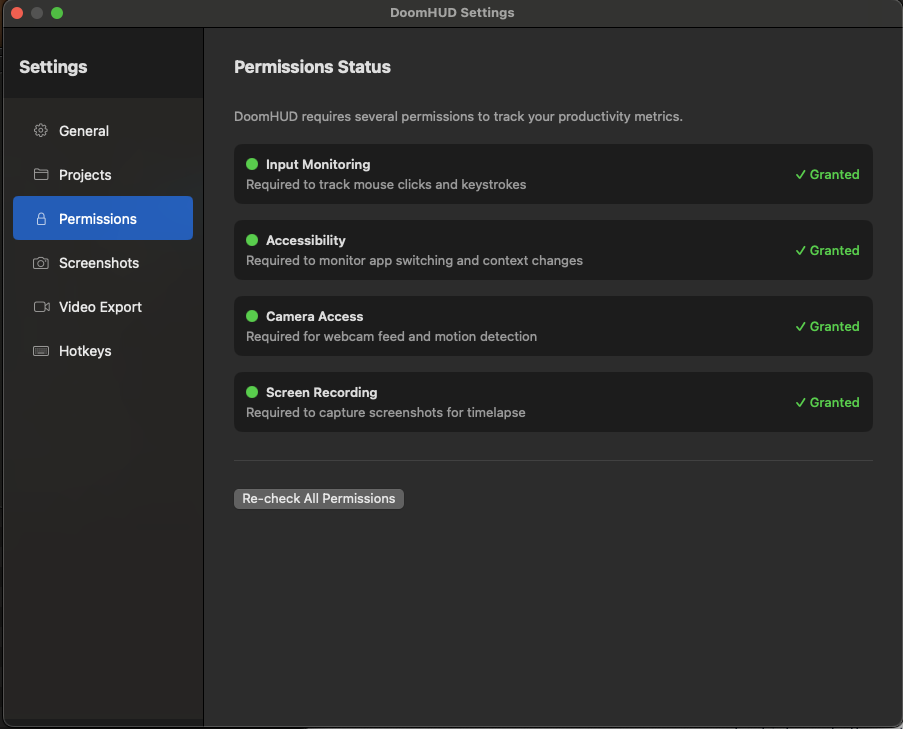 Permissions page